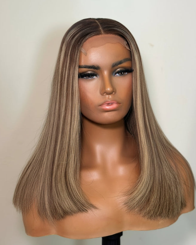 4x4 Glueless Ash Blonde wig with Highlights